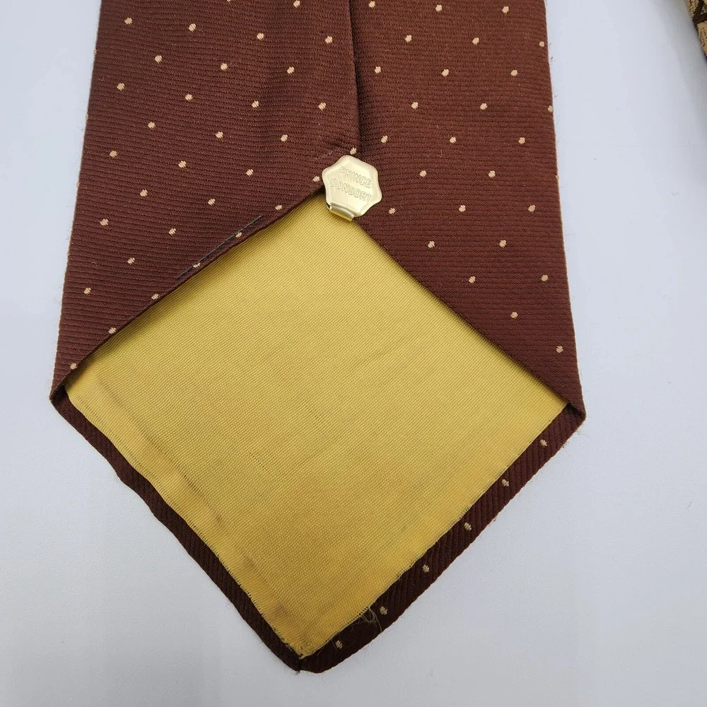 Vintage Golden‎ Clasp By Prince Consort Tie Brown Eagle Dot Polyester Fabric 57